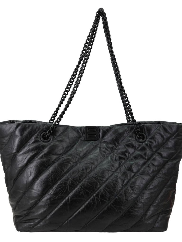 Balenciaga Crush Large Quilted Calfskin Leather Tote Bag Black